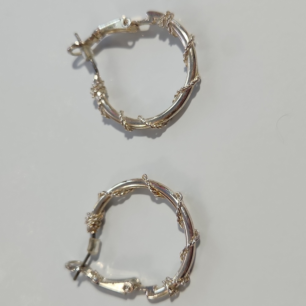 Silver Twisted Texture Hoop Earrings - Picture 2 of 2